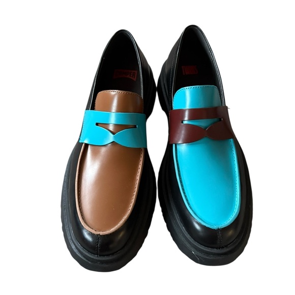 CAMPER TWINS Multicolored Leather Penny Loafer BROWN BLACK BLUE Size 42 US 9 - Picture 5 of 13